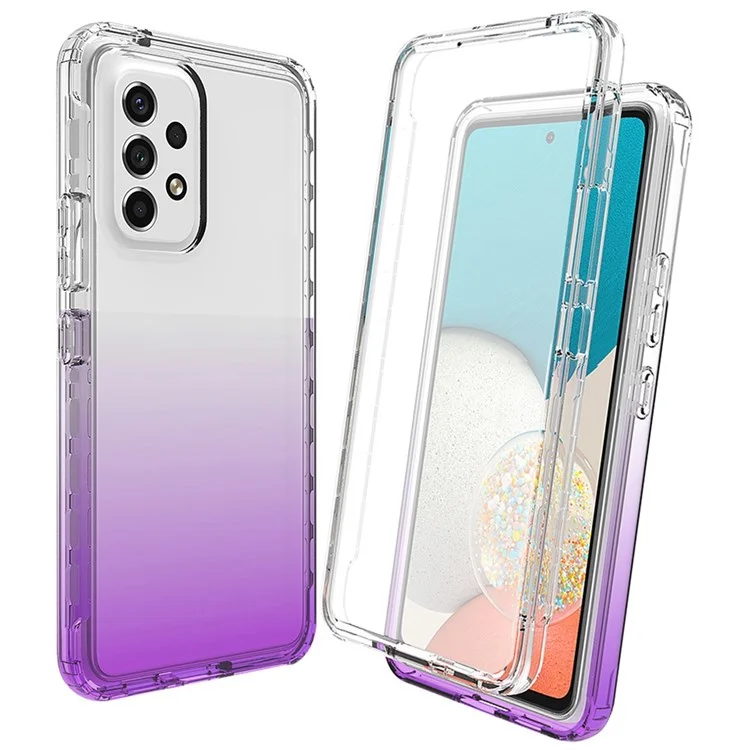 Custodia ibrida PC+TPU a 3 in 1 per Samsung Galaxy A53 5G, cover per telefono mobile protettiva con gradiente e antiurto, con pellicola protettiva per lo schermo in PET - Viola