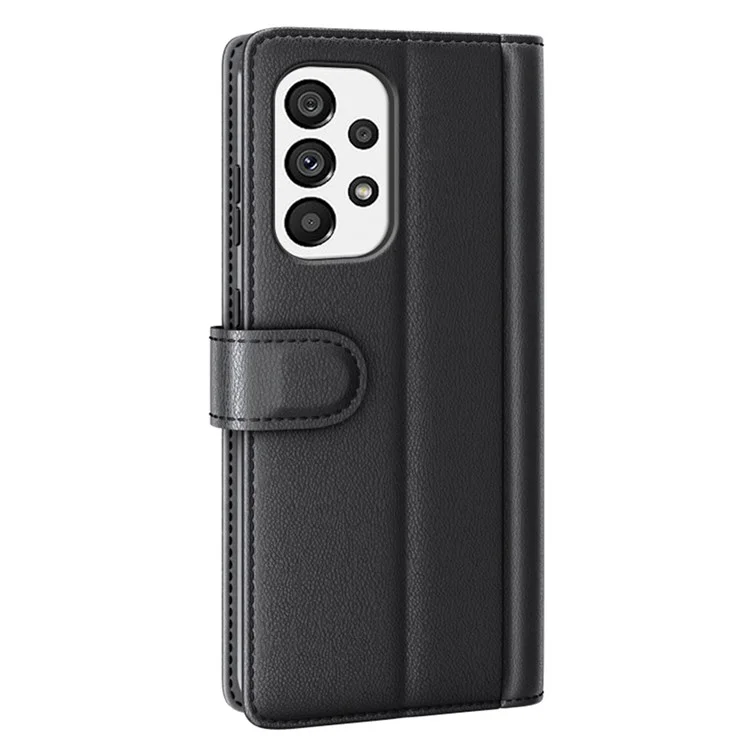 Para Samsung Galaxy A33 5G Funda de teléfono con soporte y billetera de cuero genuino de cuero partido - Negro