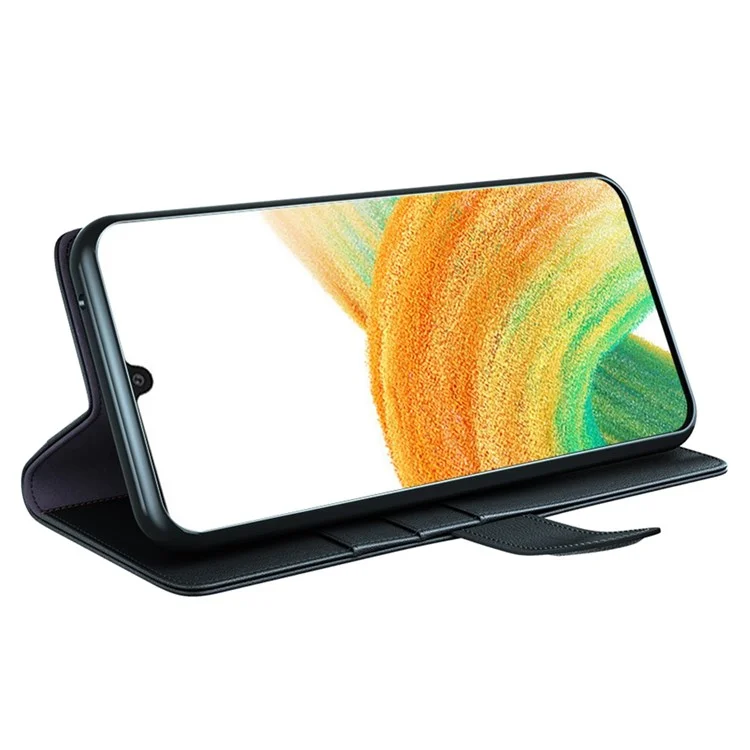 Para Samsung Galaxy A33 5G Funda de teléfono con soporte y billetera de cuero genuino de cuero partido - Negro
