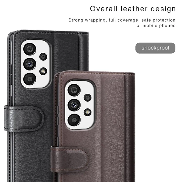 Para Samsung Galaxy A33 5G Funda de teléfono con soporte y billetera de cuero genuino de cuero partido - Negro