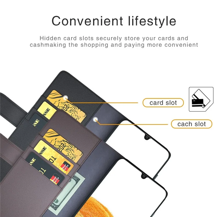 Para Samsung Galaxy A33 5G Funda de teléfono con soporte y billetera de cuero genuino de cuero partido - Negro