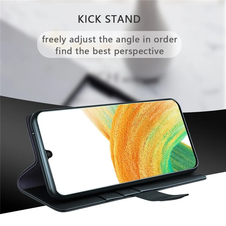 Para Samsung Galaxy A33 5G Funda de teléfono con soporte y billetera de cuero genuino de cuero partido - Negro