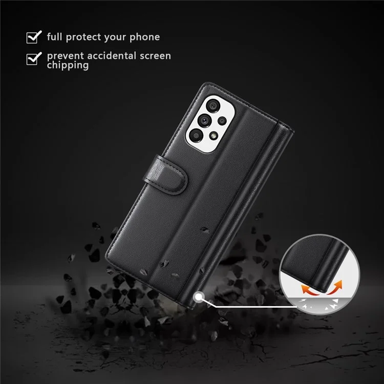 Para Samsung Galaxy A33 5G Funda de teléfono con soporte y billetera de cuero genuino de cuero partido - Negro