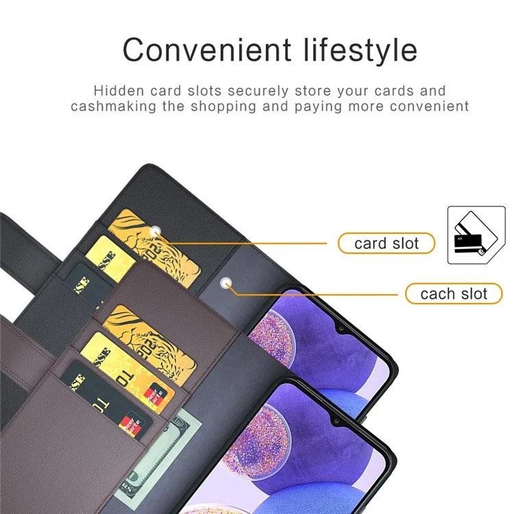 Para Samsung Galaxy A23 5G (Versão Global) / 4G Split Leather Genuine Leather Phone Case Drop-proof Wallet Stand Flip Cover - Preto