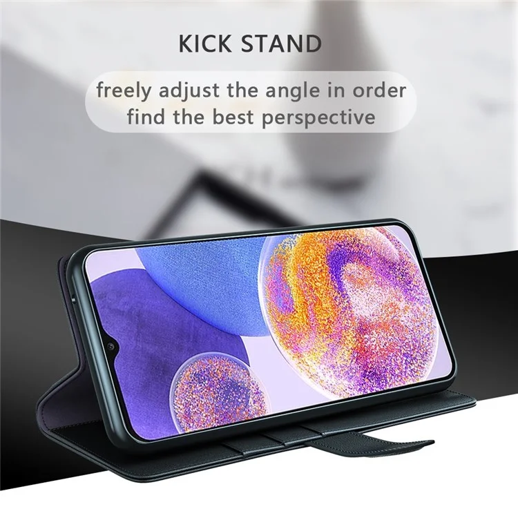 Para Samsung Galaxy A23 5G (Versão Global) / 4G Split Leather Genuine Leather Phone Case Drop-proof Wallet Stand Flip Cover - Preto