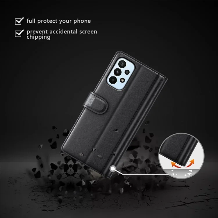 Para Samsung Galaxy A23 5G (Versão Global) / 4G Split Leather Genuine Leather Phone Case Drop-proof Wallet Stand Flip Cover - Preto