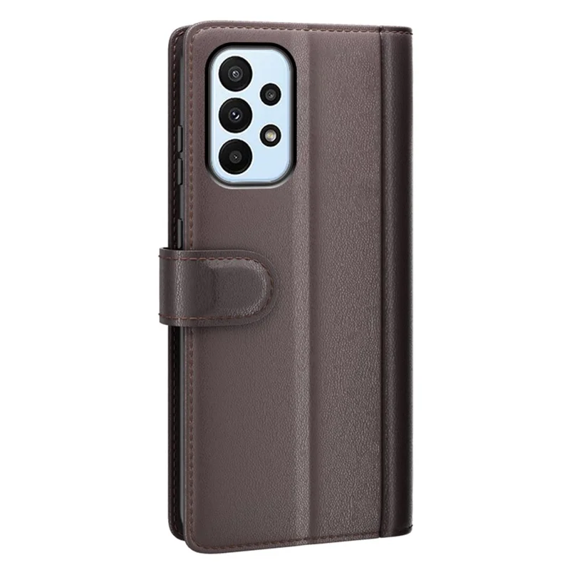 For Samsung Galaxy A23 5G (Global Version) / 4G Split Leather Genuine Leather Phone Case Drop-proof Wallet Stand Flip Cover - Brown
