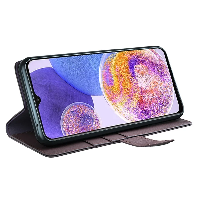 For Samsung Galaxy A23 5G (Global Version) / 4G Split Leather Genuine Leather Phone Case Drop-proof Wallet Stand Flip Cover - Brown