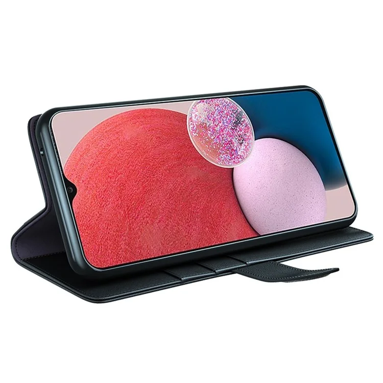 Para Samsung Galaxy A13 4G Piel Dividida Genuina Piel de Bolsillo Flip Phone Case con Billetera Soporte - Negro