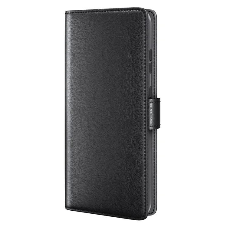 Para Samsung Galaxy A13 4G Piel Dividida Genuina Piel de Bolsillo Flip Phone Case con Billetera Soporte - Negro