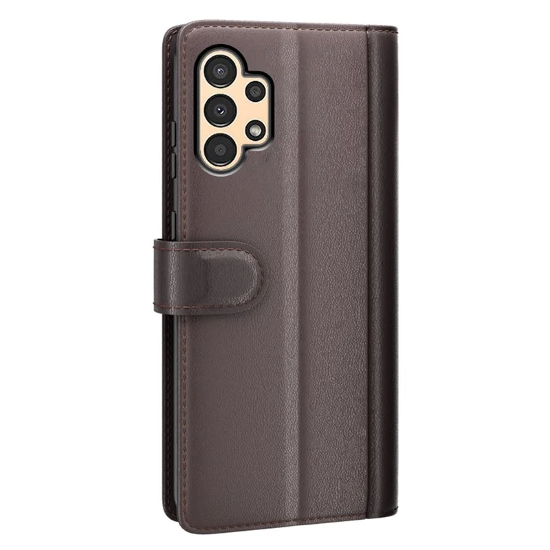 För Samsung Galaxy A13 4G Split Skinn Ekt Skinn Folio Flip Mobilskal med Plånbokställ - Brun