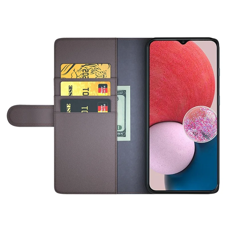 För Samsung Galaxy A13 4G Split Skinn Ekt Skinn Folio Flip Mobilskal med Plånbokställ - Brun