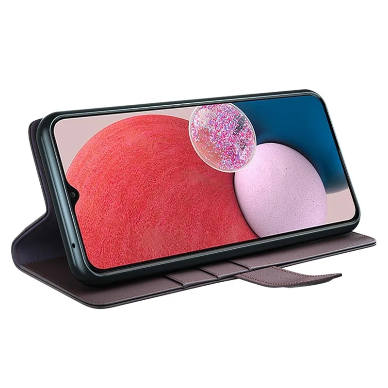 För Samsung Galaxy A13 4G Split Skinn Ekt Skinn Folio Flip Mobilskal med Plånbokställ - Brun