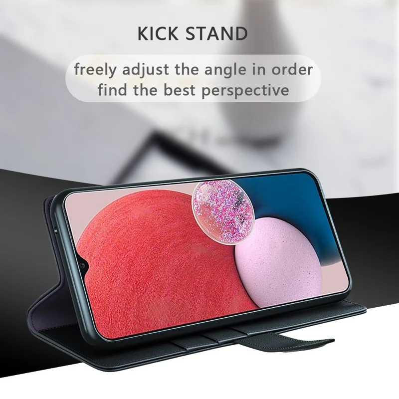 För Samsung Galaxy A13 4G Split Skinn Ekt Skinn Folio Flip Mobilskal med Plånbokställ - Brun