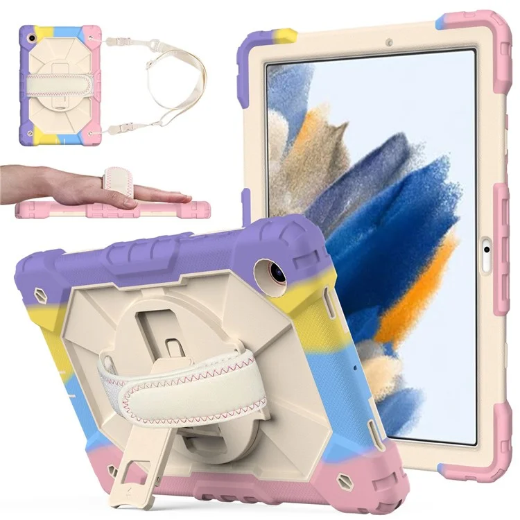 Série Robot C2 Pour Samsung Galaxy Tab A8 10.5 (2021) Styicone PC + Silicone Tablet Case Strap À La Main Couverture Antichoc - Rose Coloré