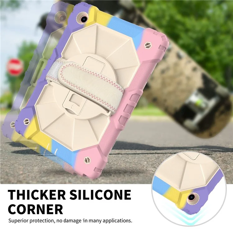 Série Robot C2 Pour Samsung Galaxy Tab A8 10.5 (2021) Styicone PC + Silicone Tablet Case Strap À La Main Couverture Antichoc - Rose Coloré