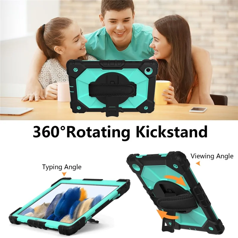 Robot Série C2 para Samsung Galaxy Tab A8 10,5 (2021) / (2022) Capa de Tablet à Prova de Quedas com Contraste de Cor em PC + Silicone com Alça de Mão e Suporte Basculante - Preto / Verde Menta