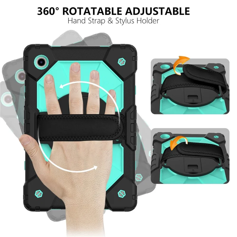 Robot Série C2 para Samsung Galaxy Tab A8 10,5 (2021) / (2022) Capa de Tablet à Prova de Quedas com Contraste de Cor em PC + Silicone com Alça de Mão e Suporte Basculante - Preto / Verde Menta