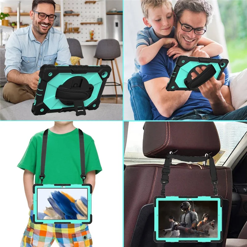 Robot Série C2 para Samsung Galaxy Tab A8 10,5 (2021) / (2022) Capa de Tablet à Prova de Quedas com Contraste de Cor em PC + Silicone com Alça de Mão e Suporte Basculante - Preto / Verde Menta