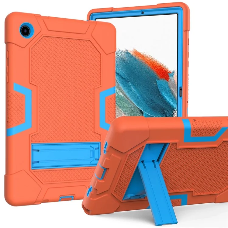 Robot B3 Series for Samsung Galaxy Tab A8 10.5 (2021) / (2022) Contrast Color PC + Silicone Tablet Shockproof Cover Kickstand Design Protective Case - Orange / Blue