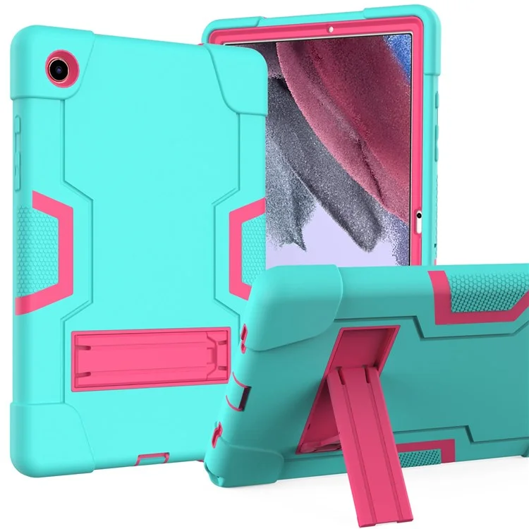 Série Robot B Para Samsung Galaxy Tab A8 10.5 (2021) Contraste Color PC + Silicone Tablet Tampa Protetora Caso Anti-Drop Com Kickstand - Menta Verde / Rosa Vermelha