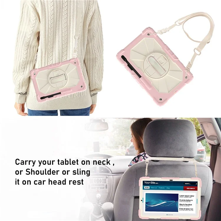 Für Samsung Galaxy Tab S8+ Wi-Fi SM-X800/S8+ 5G SM-X806 (2022) Pc+ Silicon Contrast Color Kickstand Design Tablet Hülle Mit Schultergurt - Roségold/beige