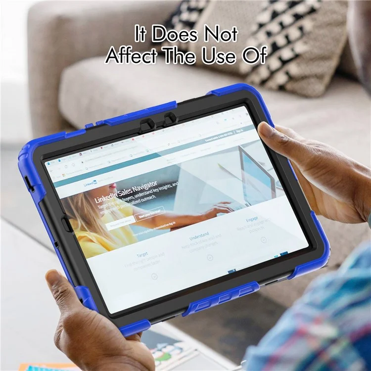 Para Samsung Galaxy Tab S8 11 polegadas (2022) Wi-Fi SM-X700/S8 5G SM-X706 Protetor de tela anti-arranhões PC + Silicone + PET Capa de tablet com suporte giratório com alça de ombro - Preta/Azul