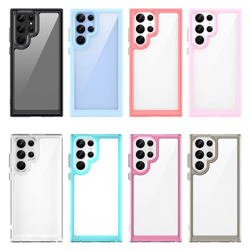 Для Samsung Galaxy S22 Ultra 5G TPU + Акриловый задний чехол с противоударной прозрачной накладкой для телефона с независимыми пластиковыми кнопками - черный