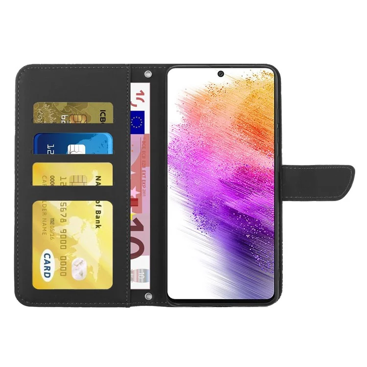 Para Samsung Galaxy A73 5G Case de Teléfonos Inteligentes Bien Protegidos, Skin-touch Feel PU Leather Butterfly y Flower Impresión Patrón de Soporte Tapa Del Teléfono Con Correa Para el Hombro - Negro