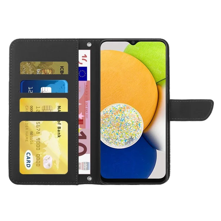 Per Samsung Galaxy A03 (164.2 X 75,9 X 9.1mm) Caso Per Smartphone Resistente Alla Caduta, Farfalla In Pelle PU E Fiori Di Imprintazione Del Modello Di Imprintazione Del Supporto Del Supporto Del Supporto Del Supporto Con La Tracolla - Nero