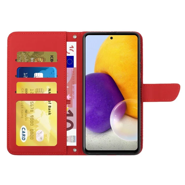 Pour Samsung Galaxy A32 5G/M32 5G Skin-touch Feeling Leather Phone Bag Case, Stand Butterfly Flowers Imprinting Pattern Wallet Cover with Shoulder Strap - Red