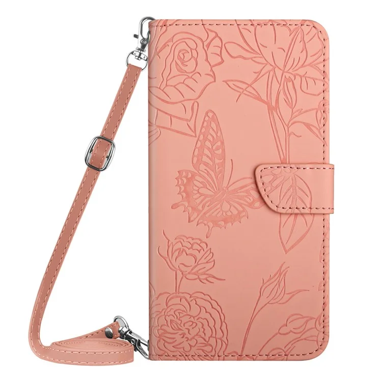 Pour Samsung Galaxy A20e Coque de téléphone Sac Peau-toucher Cuir PU Motif d'impression Conception du motif Stand Portefeuille Coque de téléphone avec Bandoulière - Rose