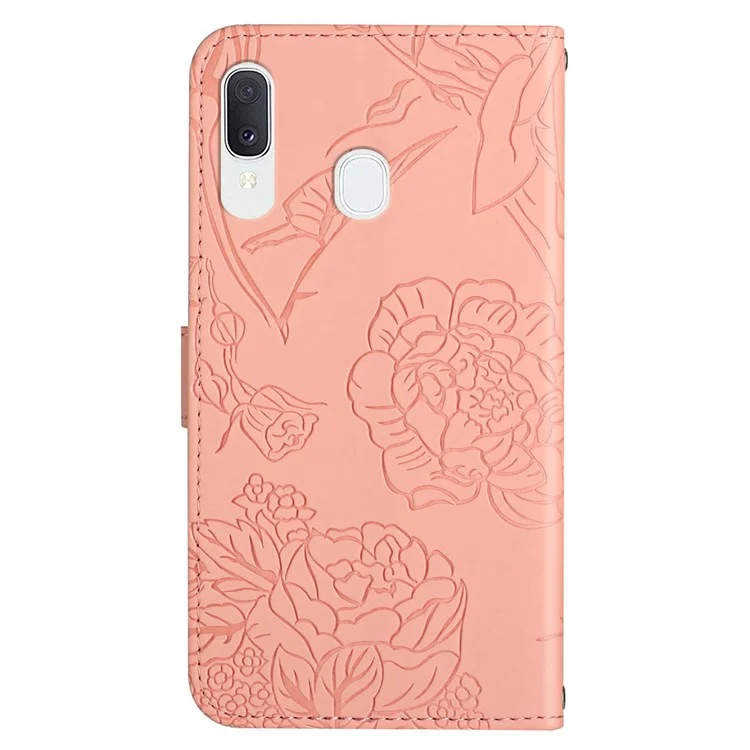 Pour Samsung Galaxy A20e Coque de téléphone Sac Peau-toucher Cuir PU Motif d'impression Conception du motif Stand Portefeuille Coque de téléphone avec Bandoulière - Rose