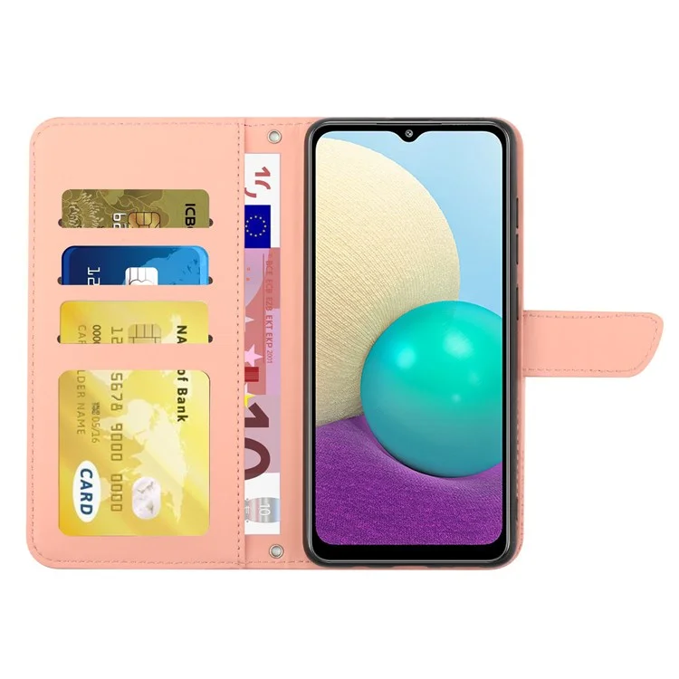 Pour Samsung Galaxy A20e Coque de téléphone Sac Peau-toucher Cuir PU Motif d'impression Conception du motif Stand Portefeuille Coque de téléphone avec Bandoulière - Rose