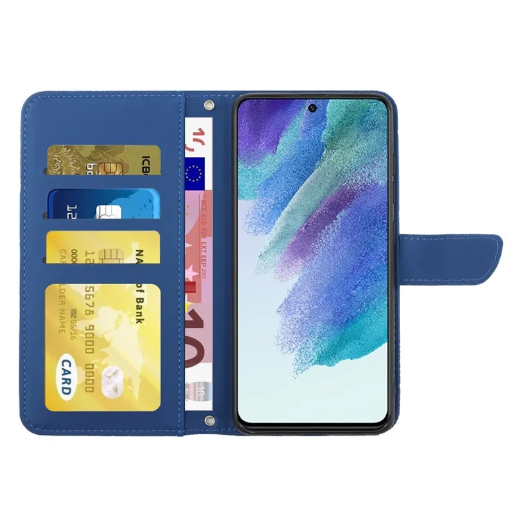 Para Samsung Galaxy S20 fe 2022/S20 Lite/S20 fe 5G/4G/S20 fe 2022 Stient Stande Stand Lange Pulo Cubierta de Teléfono de Cuero, Diseño de Impresión de Patrones Con Correa Para el Hombro - Azul