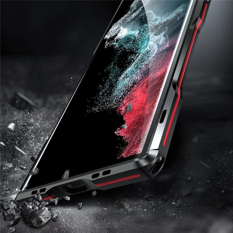 LUPHIE for Samsung Galaxy S22 Ultra 5G Drop-proof Anti-scratch Metal Frame Armor Bumper Case - Red/Black