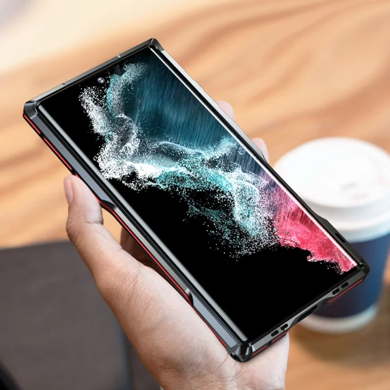 LUPHIE for Samsung Galaxy S22 Ultra 5G Drop-proof Anti-scratch Metal Frame Armor Bumper Case - Silver