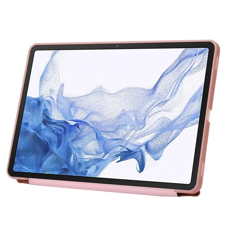 For Samsung Galaxy Tab S8 V-fold Stand Silicone + Leather Tablet Case Auto Wake/Sleep Function Cover - Rose Gold