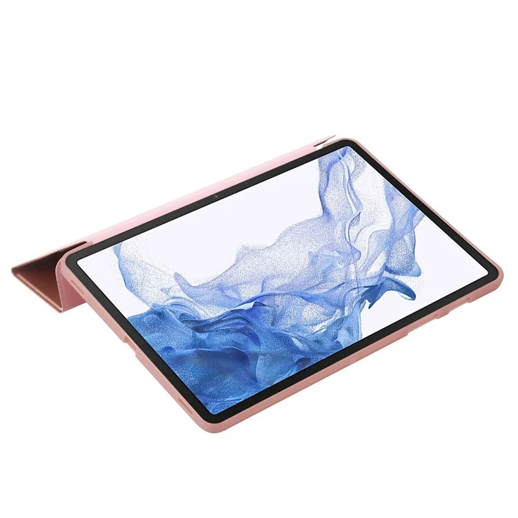 For Samsung Galaxy Tab S8 V-fold Stand Silicone + Leather Tablet Case Auto Wake/Sleep Function Cover - Rose Gold