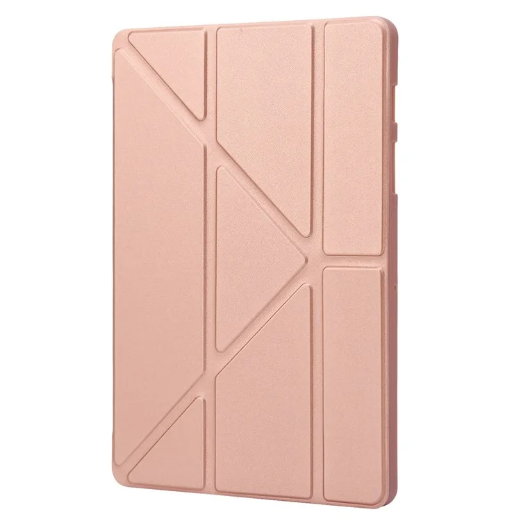 Para Samsung Galaxy Tab S8 V-fold Stand Silicone + Cuero Tablet Case Auto Wake/Sleep Función de Función - Oro Rosa