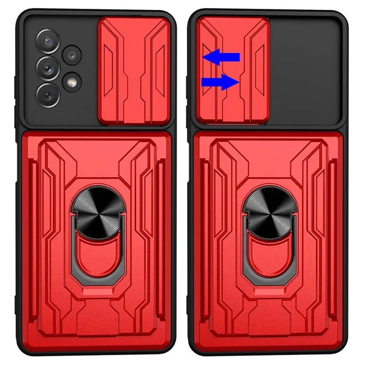 Slide Camera Protection Phone Case for Samsung Galaxy A13 4G, Ring Kickstand PC + TPU Hybrid Cover - Titanium Grey