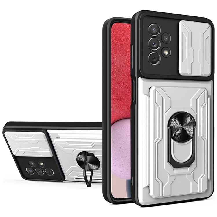 Dia Camera Protection Phone Hülle Für Samsung Galaxy A13 4G, Ring -kickstand -pc + TPU Hybridabdeckung - Weiß