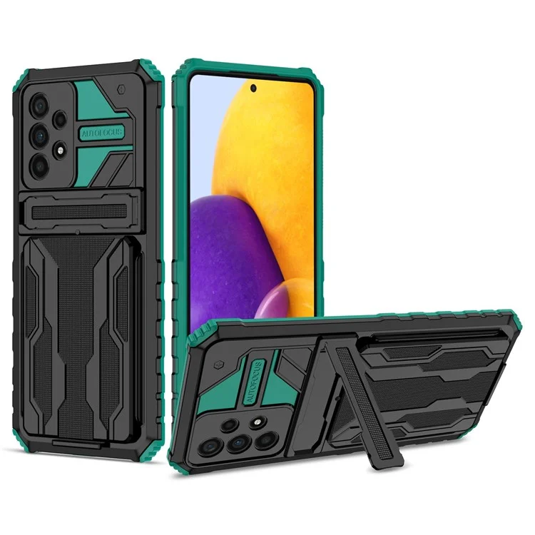 Protective Case for Samsung Galaxy A73 5G Hard PC + Soft TPU Phone Cover Shockproof Kickstand Case with Detachable Card Holder - Blackish Green
