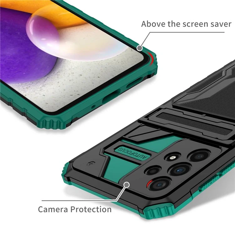 Protective Case for Samsung Galaxy A73 5G Hard PC + Soft TPU Phone Cover Shockproof Kickstand Case with Detachable Card Holder - Blackish Green