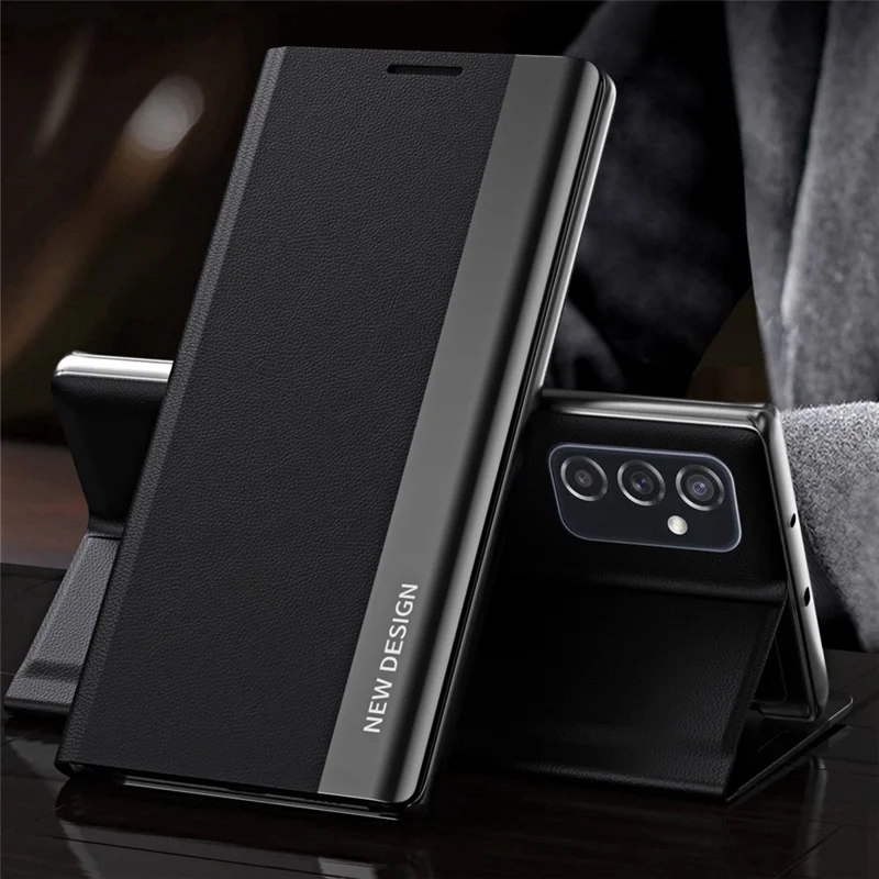 For Samsung Galaxy M23 5G / F23 5G Electroplating PU Leather Cover Full Protection Stand Phone Case - Black