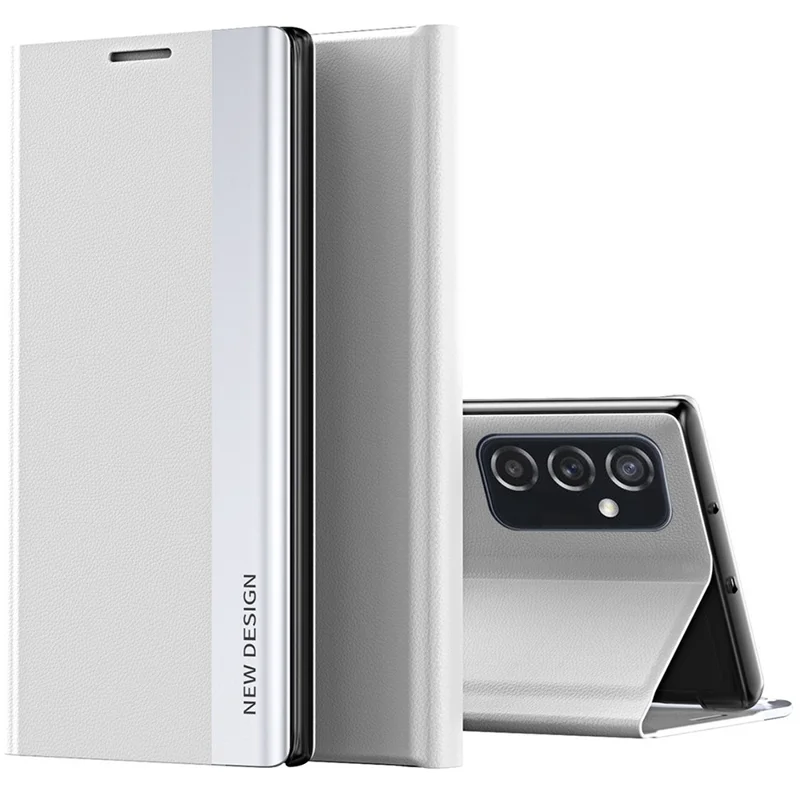 For Samsung Galaxy M23 5G / F23 5G Electroplating PU Leather Cover Full Protection Stand Phone Case - White