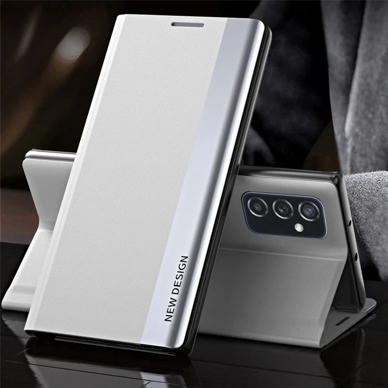 For Samsung Galaxy M23 5G / F23 5G Electroplating PU Leather Cover Full Protection Stand Phone Case - White