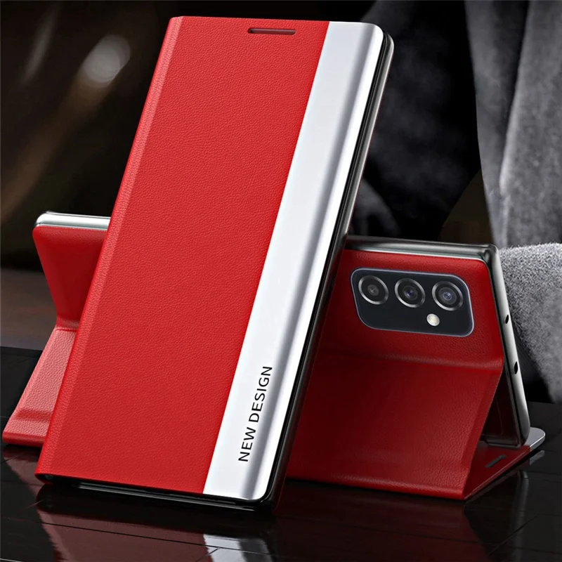 For Samsung Galaxy M23 5G / F23 5G Electroplating PU Leather Cover Full Protection Stand Phone Case - Red