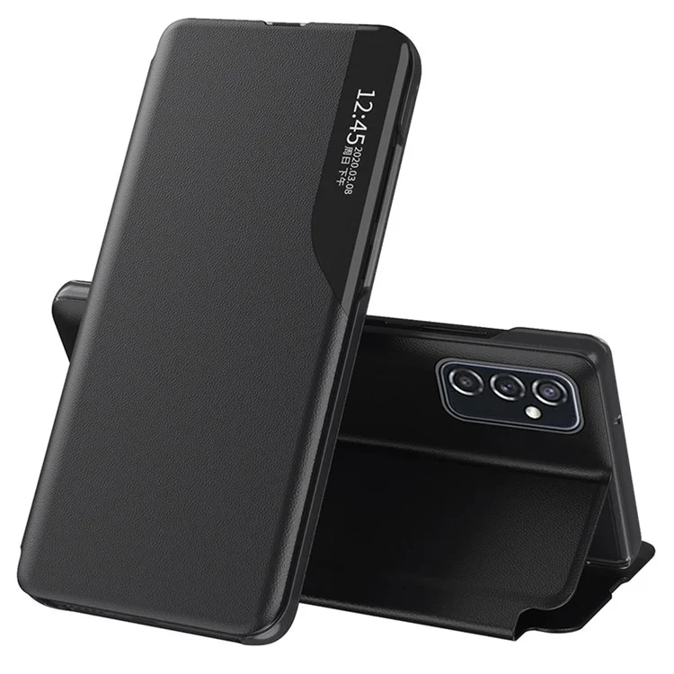 For Samsung Galaxy M23 5G/F23 5G View Window PU Leather Protective Cover Stand Design Phone Case - Black