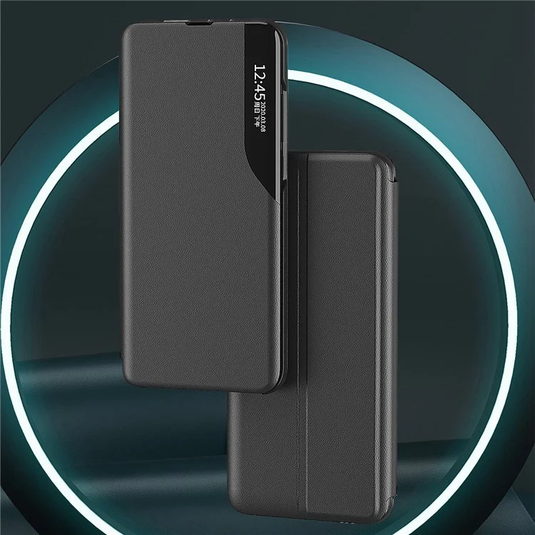 For Samsung Galaxy M23 5G/F23 5G View Window PU Leather Protective Cover Stand Design Phone Case - Black